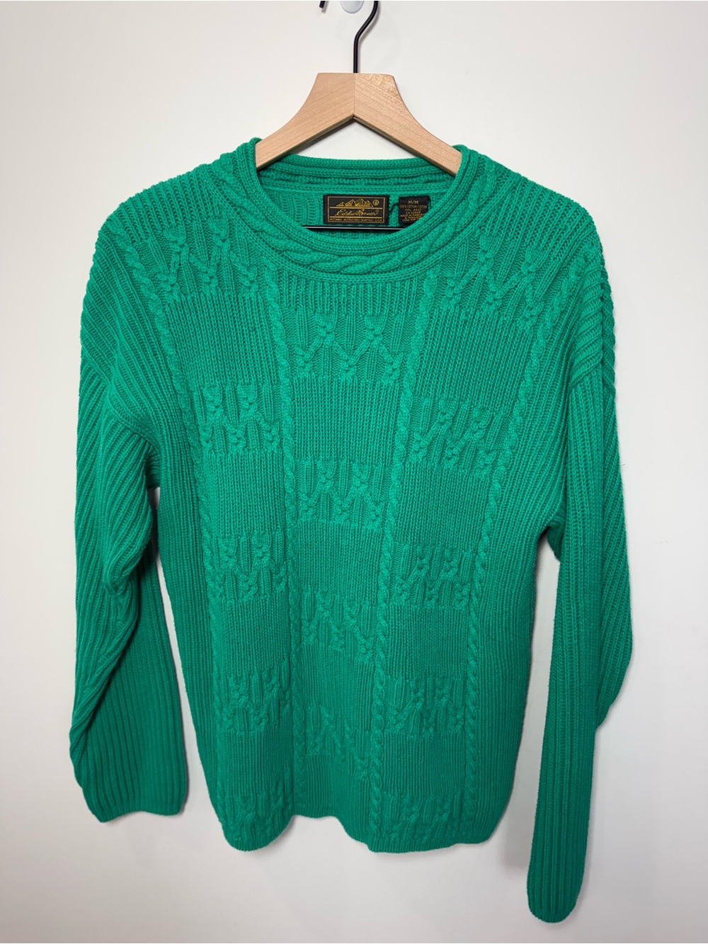 Eddie Bauer Green Cable Knit Cotton Sweater Size M